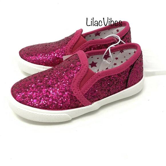 Cat & Jack Madigan Slip-On Sneakers Pink Glitter Size 6 NWT - Picture 3 of 5